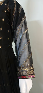 Embroidered Crinkle Chiffon Stitched 3 Piece Frock Black (FTMBL3)