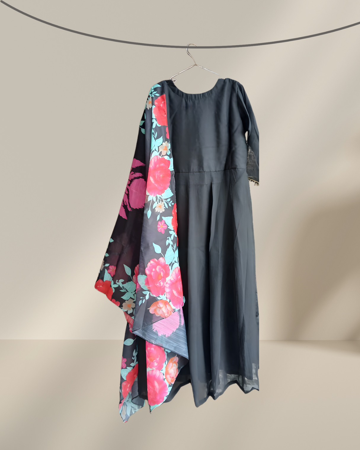 3 Pcs Stitched Chiffon Embroidered Frock With Open Chak and Inner - TCEBL