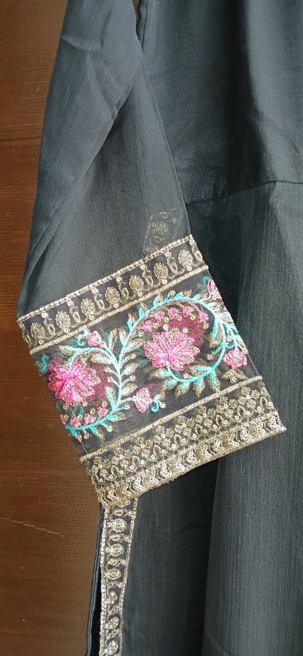 3 Pcs Stitched Chiffon Embroidered Frock With Open Chak and Inner - TCEBL