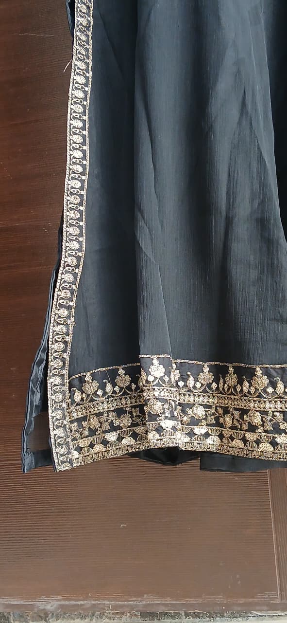 3 Pcs Stitched Chiffon Embroidered Frock With Open Chak and Inner - TCEBL