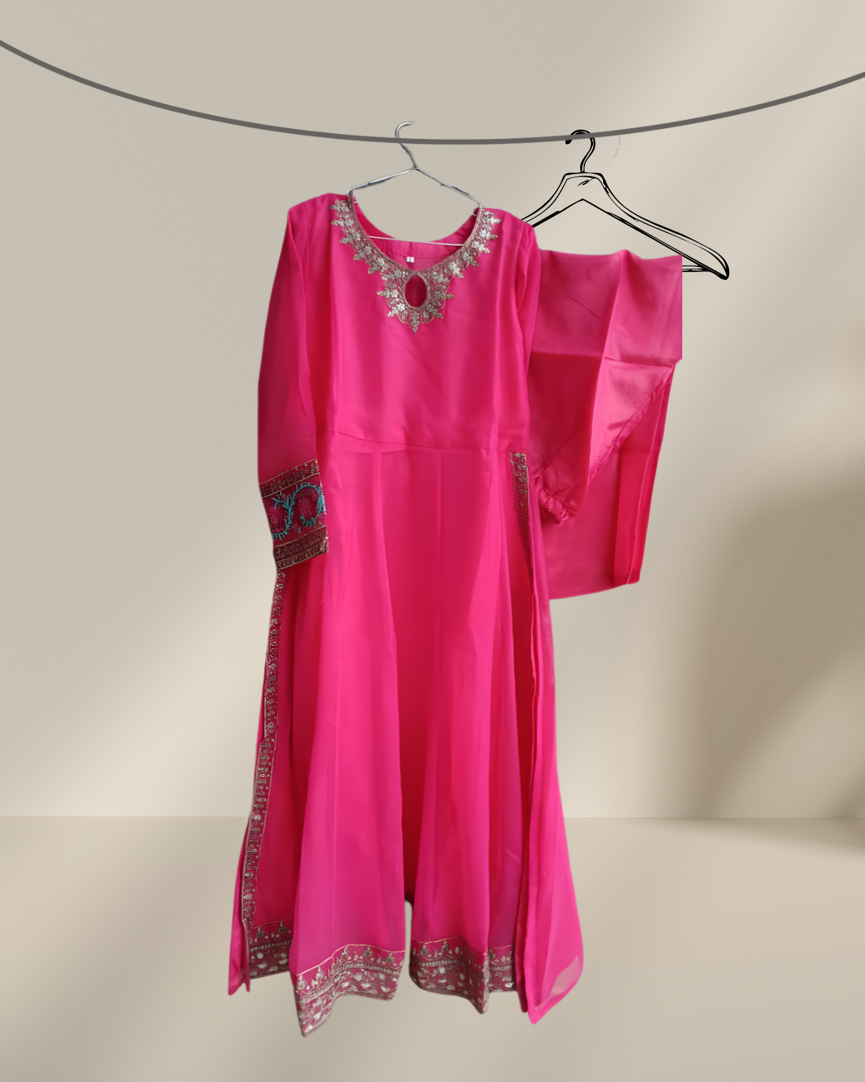 3 Pcs Stitched Chiffon Embroidered Frock With Open Chak and Inner - TCEP3