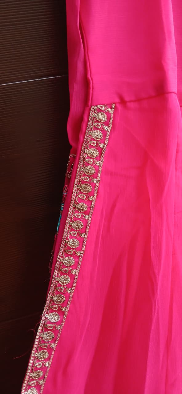 3 Pcs Stitched Chiffon Embroidered Frock With Open Chak and Inner - TCEP3