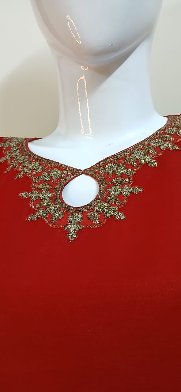 3 Pcs Stitched Chiffon Embroidered Frock With Open Chak and Inner - TCER3