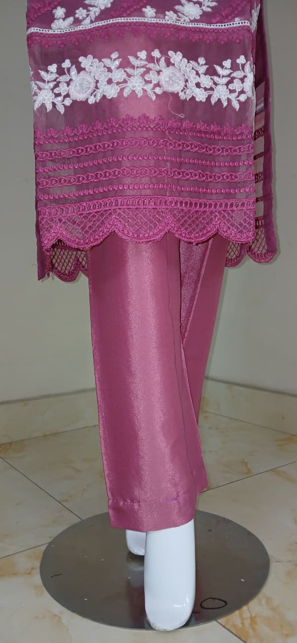 Crinkle Chiffon Embroidered Stitched Suit Pink - TCCP3
