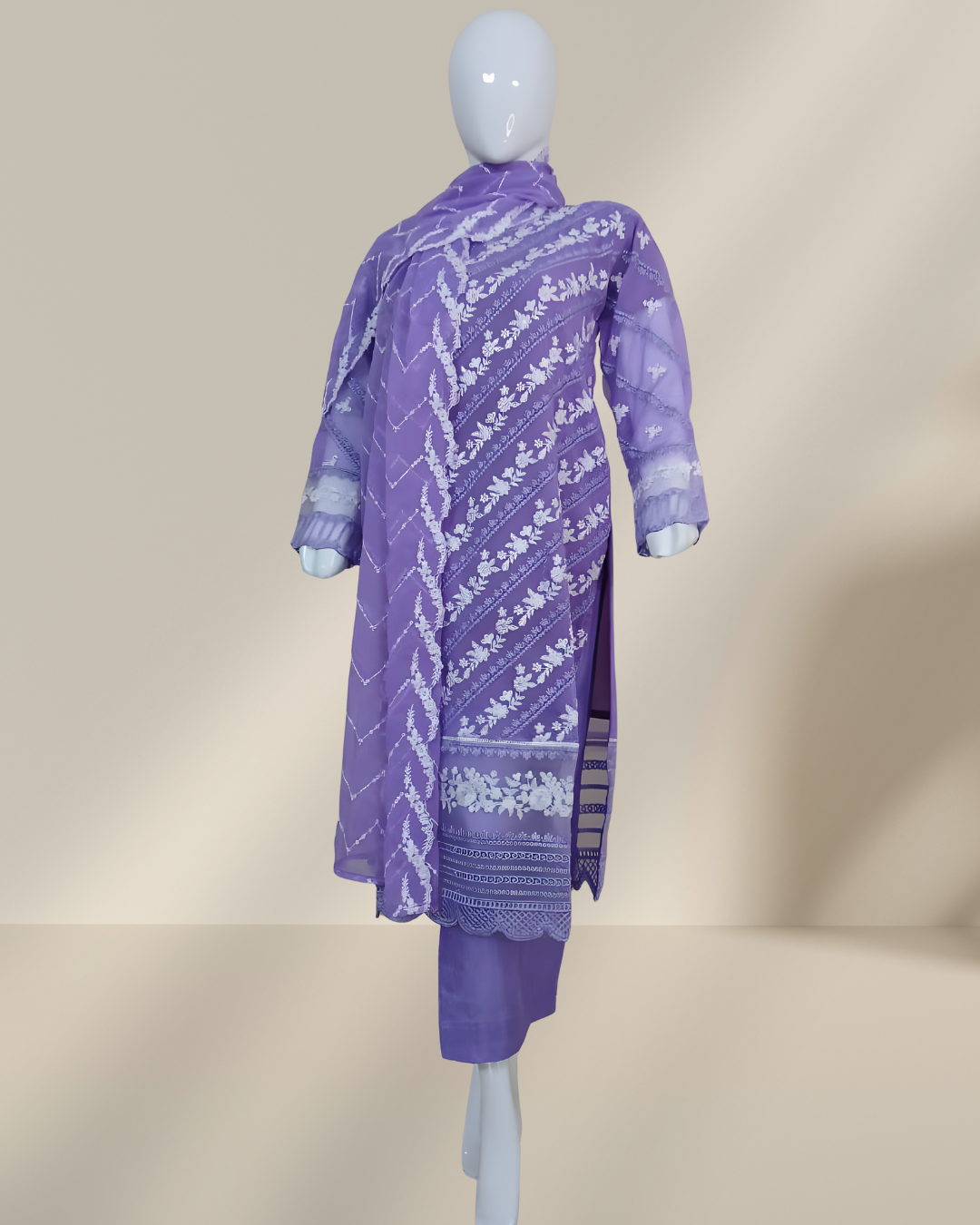 Crinkle Chiffon Embroidered Stitched Suit - TCCP3
