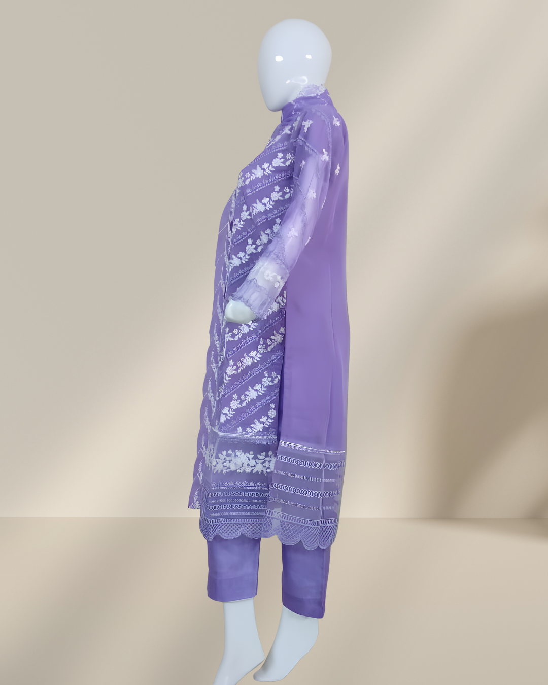 Crinkle Chiffon Embroidered Stitched Suit - TCCP3