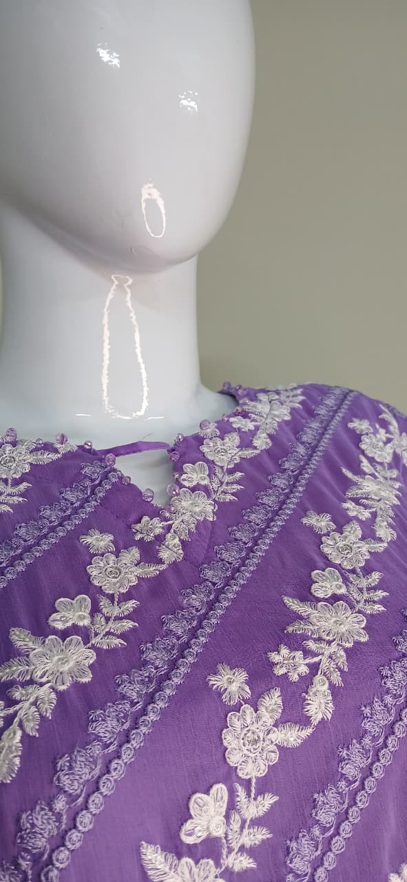 Crinkle Chiffon Embroidered Stitched Suit - TCCP3