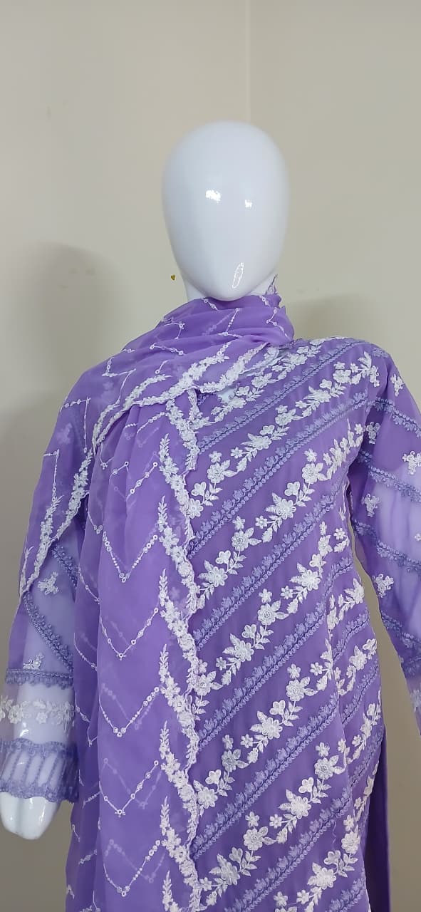 Crinkle Chiffon Embroidered Stitched Suit - TCCP3