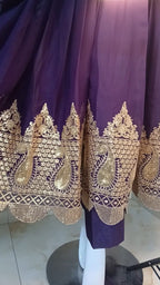 Embroidered Chiffon Stitched 3-Piece Suit Purple With Belt (FTSP3)