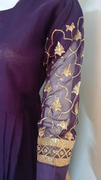 Embroidered Chiffon Stitched 3-Piece Suit Purple With Belt (FTSP3)