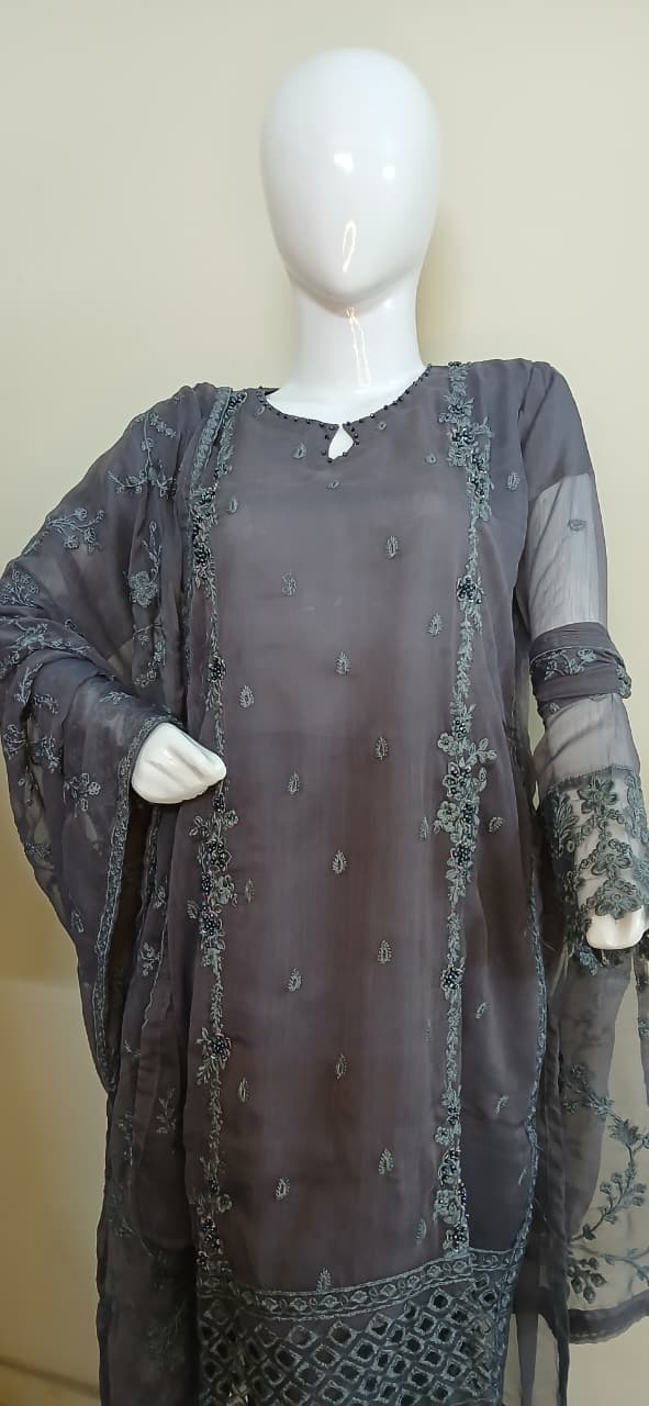 Self-Embroidered Chiffon Stitched 3-Piece Suit (TSEG4)