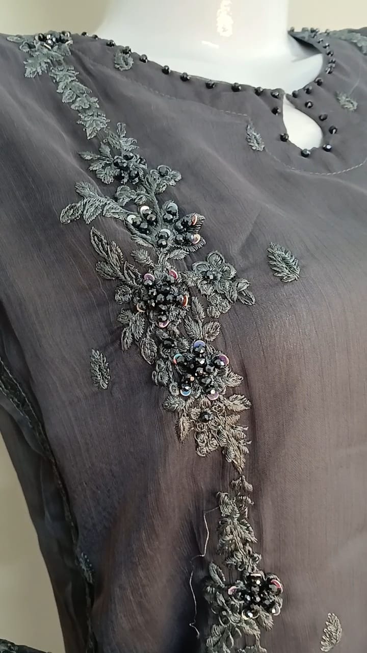 Self-Embroidered Chiffon Stitched 3-Piece Suit (TSEG4)