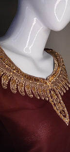 Embroidered Chiffon Stitched 3-Piece Suit Maroon With Belt (FTMM3)