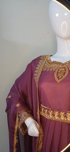Embroidered Chiffon Stitched 3-Piece Suit Mauve With Belt (FTMMO3)