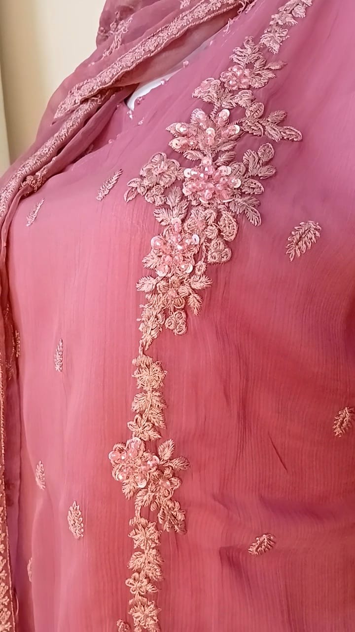 Self-Embroidered Chiffon Stitched 3-Piece Suit (TSEPI4)