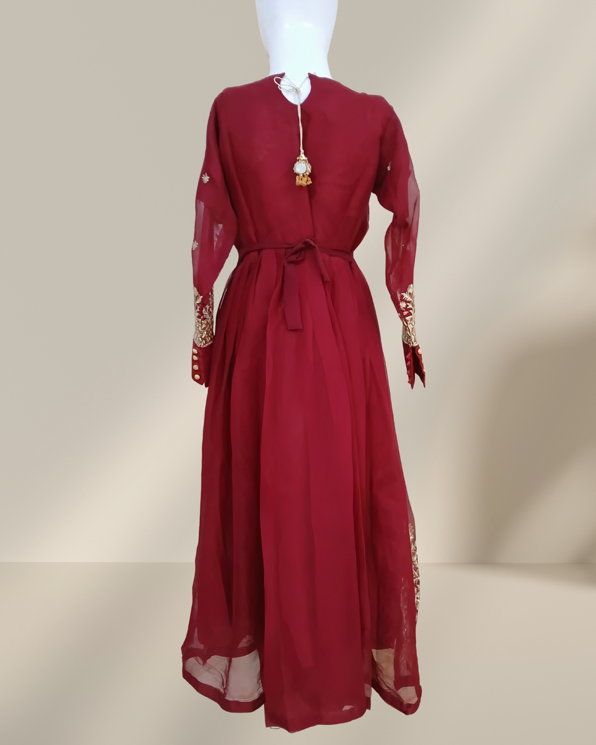 Embroidered Chiffon Stitched 3-Piece Suit Red (FTMR3)