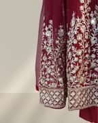 Embroidered Chiffon Stitched 3-Piece Suit Red (FTMR3)