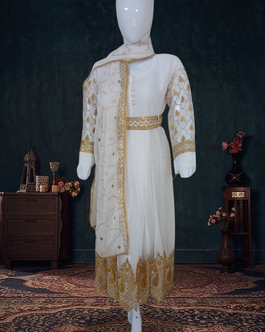 Embroidered Chiffon Stitched 3-Piece Suit (Maroon) – Tilla, Sequencing (FTMY3)