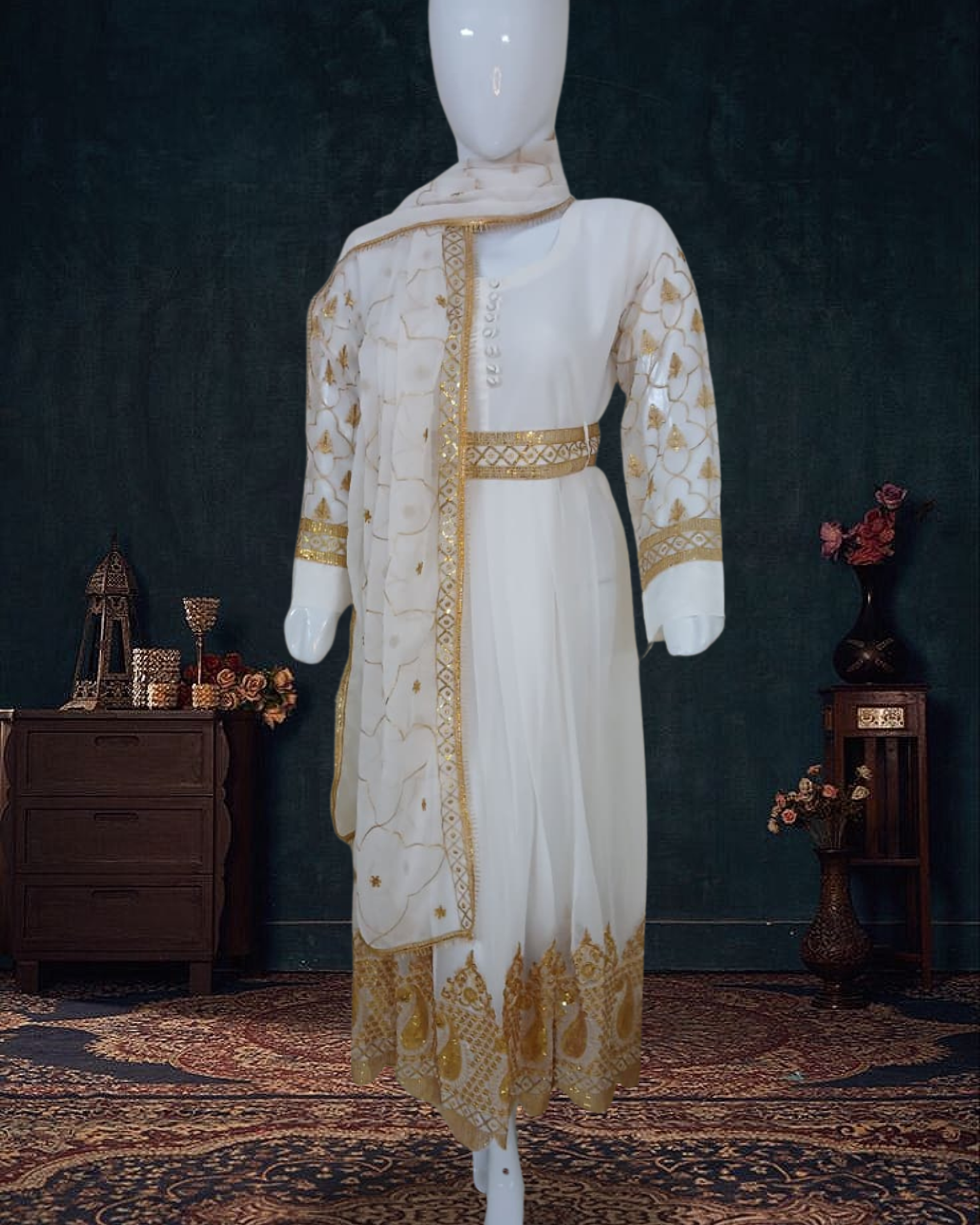 Embroidered Chiffon Stitched 3-Piece Suit (Maroon) – Tilla, Sequencing (FTMY3)