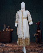 Embroidered Chiffon Stitched 3-Piece Suit White With Belt (FTSW3)