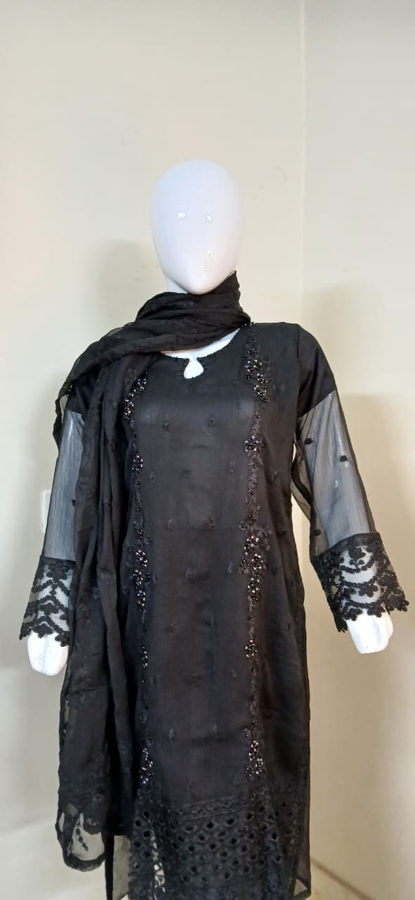 Self-Embroidered Chiffon Stitched 3-Piece Suit (TSEB4)