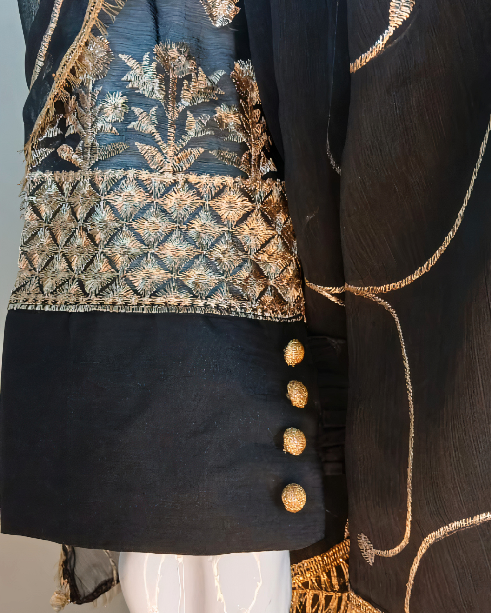 Embroidered Chiffon Stitched 3-Piece Suit Black (FTMB3)